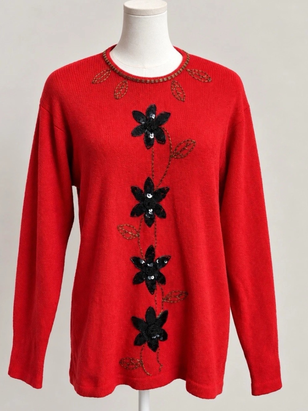 Karen Scott Silk Angora Sweater Womens M Red Sequin Beaded Holiday